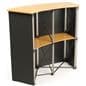 Curved exhibit booth backwall set with storage in counter