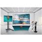 Trade show booth kits features white stretch table throw with front only pritning