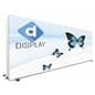 20ft booth with tv stand and zippered custom printed full color graphics on backlit wall