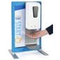 Pre-printed table graphic for sanitizer banner stand fully assembled with frame and dispenser
