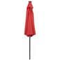 Red Patio Market Umbrella with Solar Panel on Top of Canopy