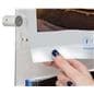 Recycled acrylic poster holder features magnetic buttons to keep media in place
