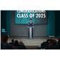 Smart digital podium showcasing a college graduate using the lectern while giving a speech