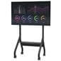 Rolling flat panel TV cart showcasing a monitor mounted on the stand displaying analytics for a business