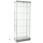 29" Glass Display Case w/ 5 Shelves, Top Lights, Wheels, Hinged Door - Silver