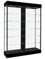 60" Glass Display Case w/ Top LED Lights, Wheels, Locking Sliding Door - Black Display cabinets with locking doors