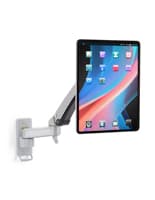 Magnetic Tablet Wall Mount with Cable Lock, Universal Compatibility – Black or Silver Articulating arm tablet mount with silver finish