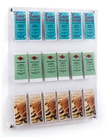 This 3-Tiered Acrylic Literature Wall Rack Is Easy to Install 29.0 inch x 35.0 inch 3-tiered acrylic literature wall rack with snap-in adjustable pocket dividers