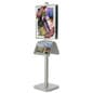 Floor Standing Poster Holder w/ Literature Trays, Double-Sided, Square Base - Silver