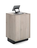 Wood Host Stand w/ Cord Management, Adjustable Shelves, Ships Assembled Wood host stand with black toe kick