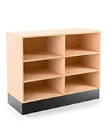 48" Sales Counter, Flat Tabletop, Open Storage Flat top sales counter with open storage features durable maple laminate finish