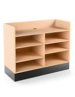 48" Sales Counter, Recessed Ledge Top, Open Storage Recessed top sales counter with open storage has black toe kick