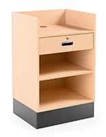 24" Register Stand, Recessed Ledge Top, Locking Drawer Register stand with recessed top features maple finish with a black toe kick