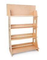 Wooden Knockdown Shelf Merchandiser with Modern and Minimalist Design Multi-tier wooden knockdown shelf merchandiser measures 44 inches wide