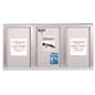 Enclosed Bulletin Board with 3 Locking Doors - Silver w/ Gray Fabric