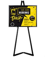 Floor Standing Folding Easel for Presentation Displays Black metal floor standing folding easel