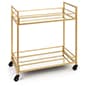 28 x 31 Metal Bar Cart w/ Rectangle Shape, 2-Tiered Shelving, Caster Wheels - Gold