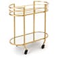 29 x 29 Metal Bar Cart w/ Oval Shape, 2-Tiered Shelving, Caster Wheels - Gold