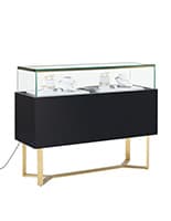 54" Retail Glass Display Counter w/ Storage and LED Overhead Lights - Black Retail glass display counter with gold accents