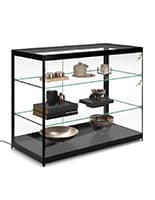 48" Retail Display Case w/Side LED Lights, Sliding Door, Ships Assembled - Black Aluminum Display Case Counter, 48" Overall Width