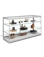 72” Retail Display Counter w/ 4 LED Lights, Sliding Doors, Ships Assembled - Silver LED Counter Display Case and Foot Levelers