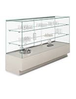 Glass Display Counter w/ Sliding Doors, Tempered Glass Shelves - Concrete Groovz Glass display counter with tempered glass