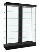 60" Glass Display Case w/ Top & Side Lights, Wheels, Locking Sliding Door - Black Display cabinet with lights with adjustable shelves