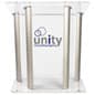 Acrylic Podium with Aluminum Sides, 2-Color Custom Graphic – Silver