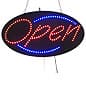 "OPEN" Animated LED Sign with Hanging Chain, Round - Red & Blue