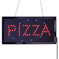 "PIZZA" Animated LED Sign with Hanging Chain, Rectangular - Red & Blue