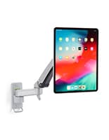Magnetic Tablet Wall Mount with Cable Lock, Universal Compatibility – Black or Silver Articulating arm tablet mount with silver finish