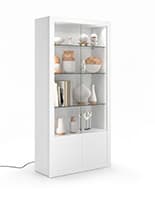 39" White Display Cabinet with Glass Doors, LED Lighting, Locking Doors - White White display cabinet with glass doors and tempered glass shelves