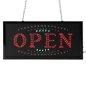 "OPEN" Animated LED Sign with Hanging Chain, Rectangular - Red, Green & Blue