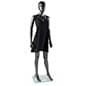 Female Mannequin with Steel Base, Abstract Face w/ Hands at Sides - Glossy Pewter