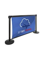 Double Sided Retractable Stanchion Barrier With Full Color Custom Graphics - Black Double-sided retractable stanchion barrier is customizable