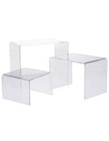 Recycled lucite risers, U-Shaped Acrylic Risers, Set of 3 - 6, 8 and 10" Wide - Clear Recycled lucite risers nesting design