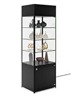 24" Display Case w/LED Lighting, Adjustable Shelves, Locking Hinged Door - Black LED retail display tower with modern design