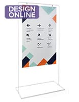 This Minimalist White Signage Stand Is a Great Way to Grab Guests' Attention at Large Conferences Minimalist white signage stand with customized graphics