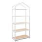 Iron Frame Shelving Unit with 5 Paulownia Wood Tiers, Open Back - Natural