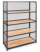 This Metal Mesh Wood Bookcase Shelving Is Perfect for Bookstores Metal mesh wood bookcase shelving with solid oak and iron build
