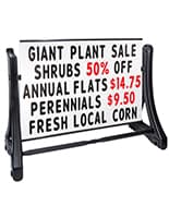 48 x 36 Swinging Letter Sidewalk Sign Is Double-Sided For Roadside Visibility In Both Directions 48 x 36 swinging letter sidewalk sign with advertising displays on both sides