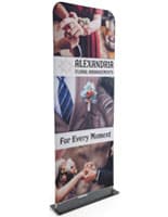 Popup Fabric Banner Stand Has Weighted Base for Additional Stability Popup Fabric Banner Stand with Black Base