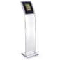 8.5" x 11" Acrylic Floor Standing Menu Stand, Magnetic Lens, Curved Frame - Clear