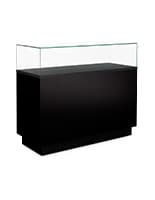 48" Glass Display Table Case w/ Lift-off top, and pneumatic Locking system- Black Frameless glass display cabinet with modern black base