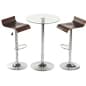 Pub Table Set with 1 Tempered Glass Round Cocktail Table, 2 Adjustable Wooden Stools