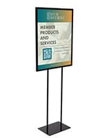 Floor Standing Poster Stand, Top Insert, Double-Sided, Metal - Black Steel poster stand with weighted base