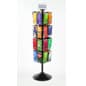 4-Tier Wire Brochure Floor Stand, 4"w, 32 Pockets, Rotating, Header Clip - Black