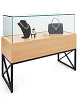 45" Retail Display Counter with Locking Drawers, Frameless, Ships Assembled - Wood Glass display case with drawers and tempered glass