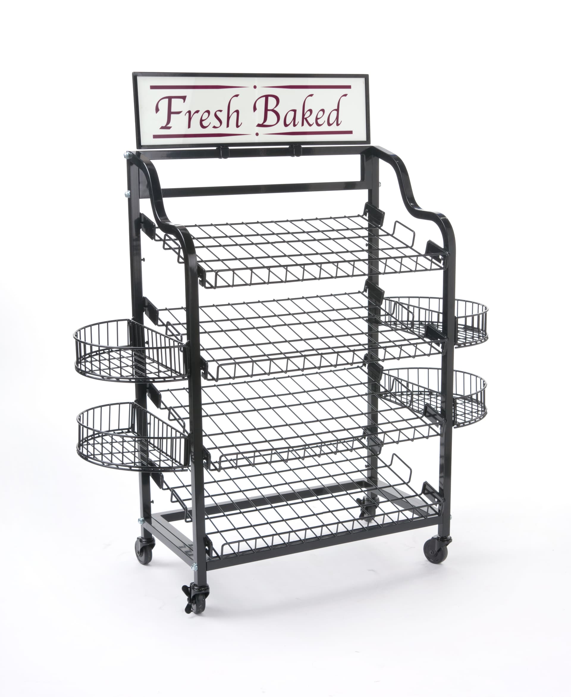 Foldable Bread Rack Black Mobile Bread Rack | (4) Side Shelf Attachments | Displays2Go