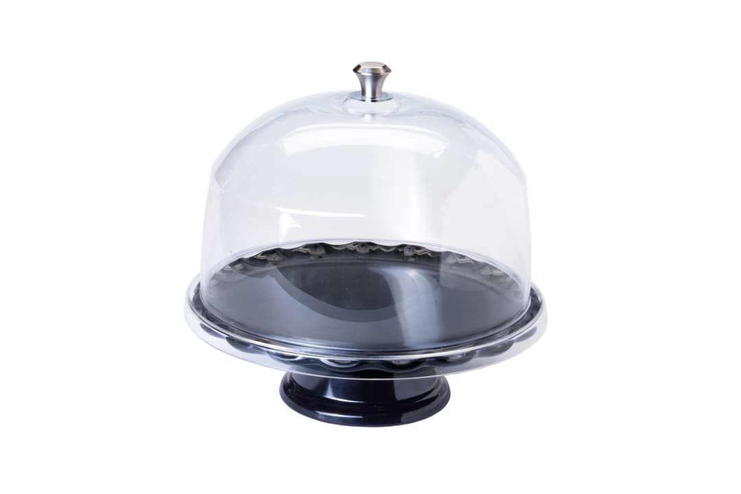 11” Black Cake Stand with Dome | Detachable Riser | Displays2Go